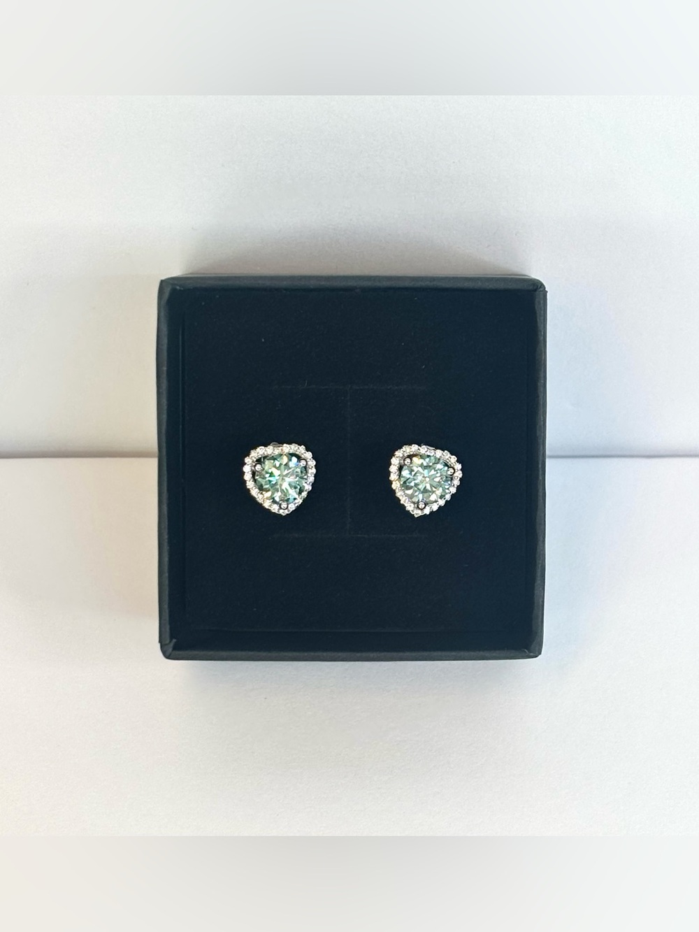 2-carat green moissanite sterling silver heart earrings (1 carat each)